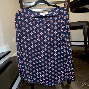 LOFT Printed Blouse - Navy Blue